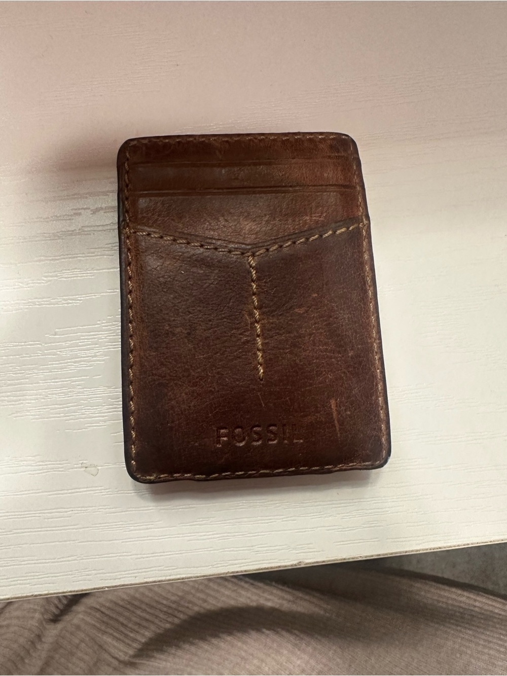 Fossil Dark Brown Leather Card Holder with Front Slots